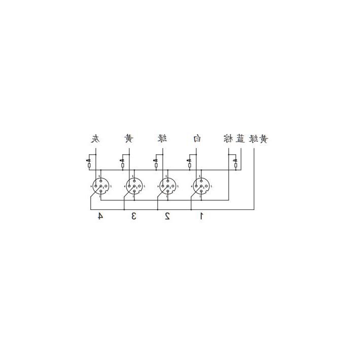 M12 junction box, single channel, PNP, 4-port all-in-one, LED, PVC non-flexible cable, grey sheathing, 24P421-XXX